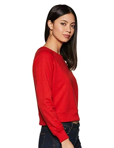 Amazon Brand - Symbol Women's Cotton Blend Crew Neck Sweat Shirt (AW18WNSSW01_Bright Pink_Small_Bright Pink_S)
