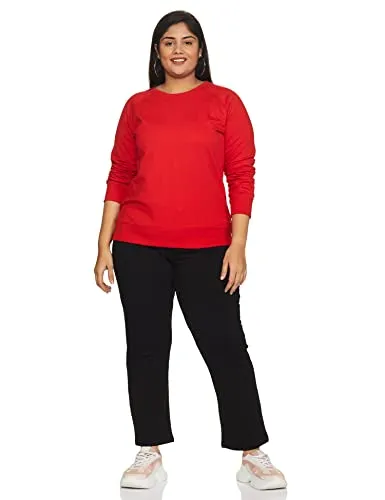 Amazon Brand - Symbol Women's Cotton Blend Crew Neck Sweat Shirt (AW18WNSSW01_Bright Pink_Small_Bright Pink_S)