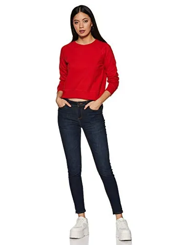 Amazon Brand - Symbol Women's Cotton Blend Crew Neck Sweat Shirt (AW18WNSSW01_Bright Pink_Small_Bright Pink_S)