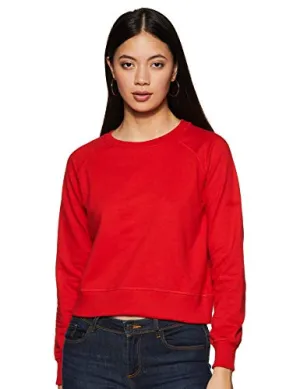 Amazon Brand - Symbol Women's Cotton Blend Crew Neck Sweat Shirt (AW18WNSSW01_Bright Pink_Small_Bright Pink_S)