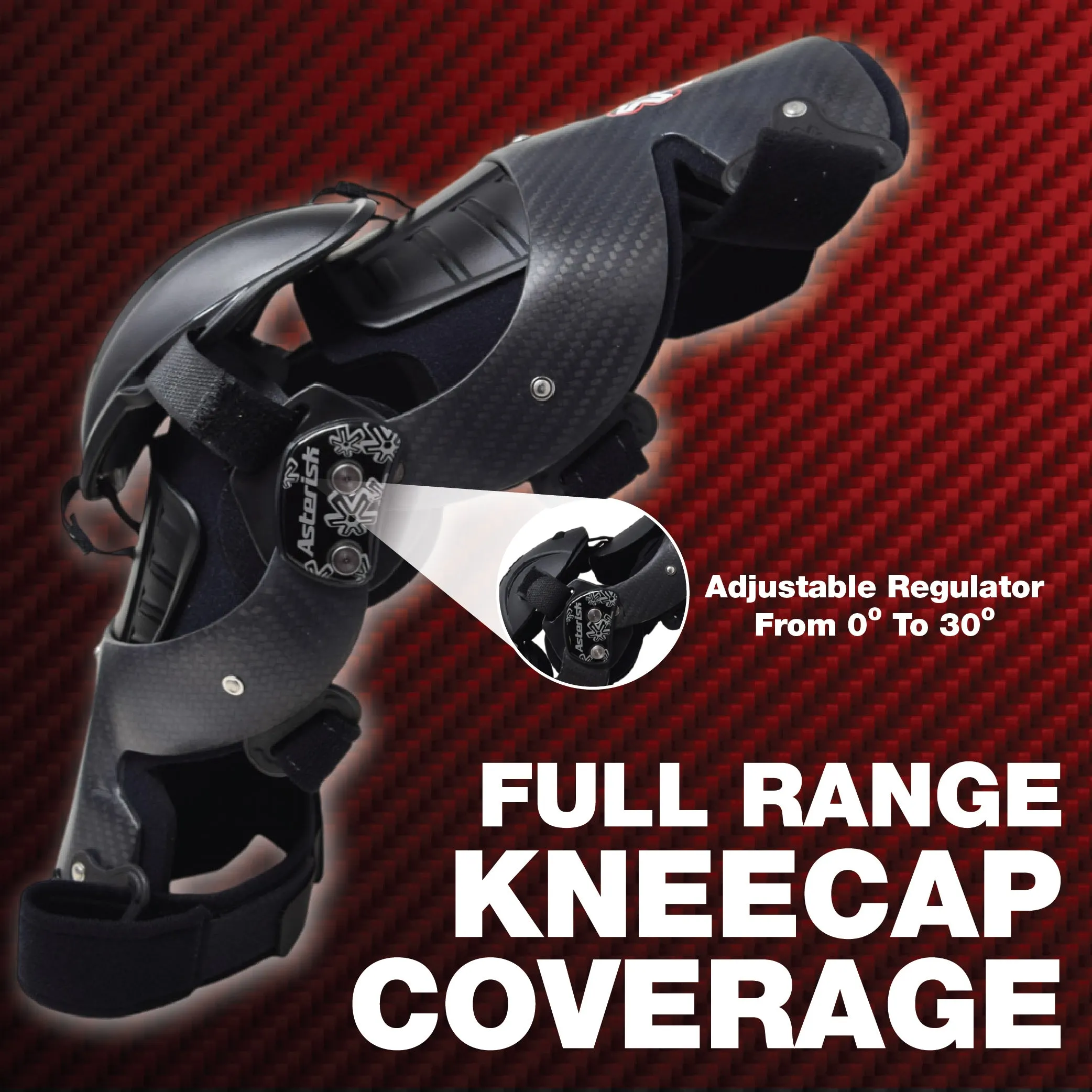 Asterisk Carbon Cell One - Advanced Knee Protector Brace (Left Only) for Motocross, Snowboarding, Wakeboarding, Off-Roading, Football, & More - Size X-Small