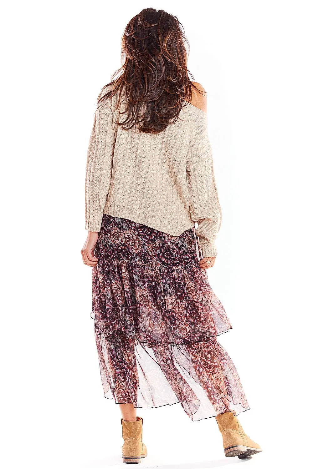 Asymmetrical Draped Chiffon Maxi Skirt