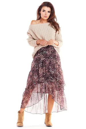 Asymmetrical Draped Chiffon Maxi Skirt