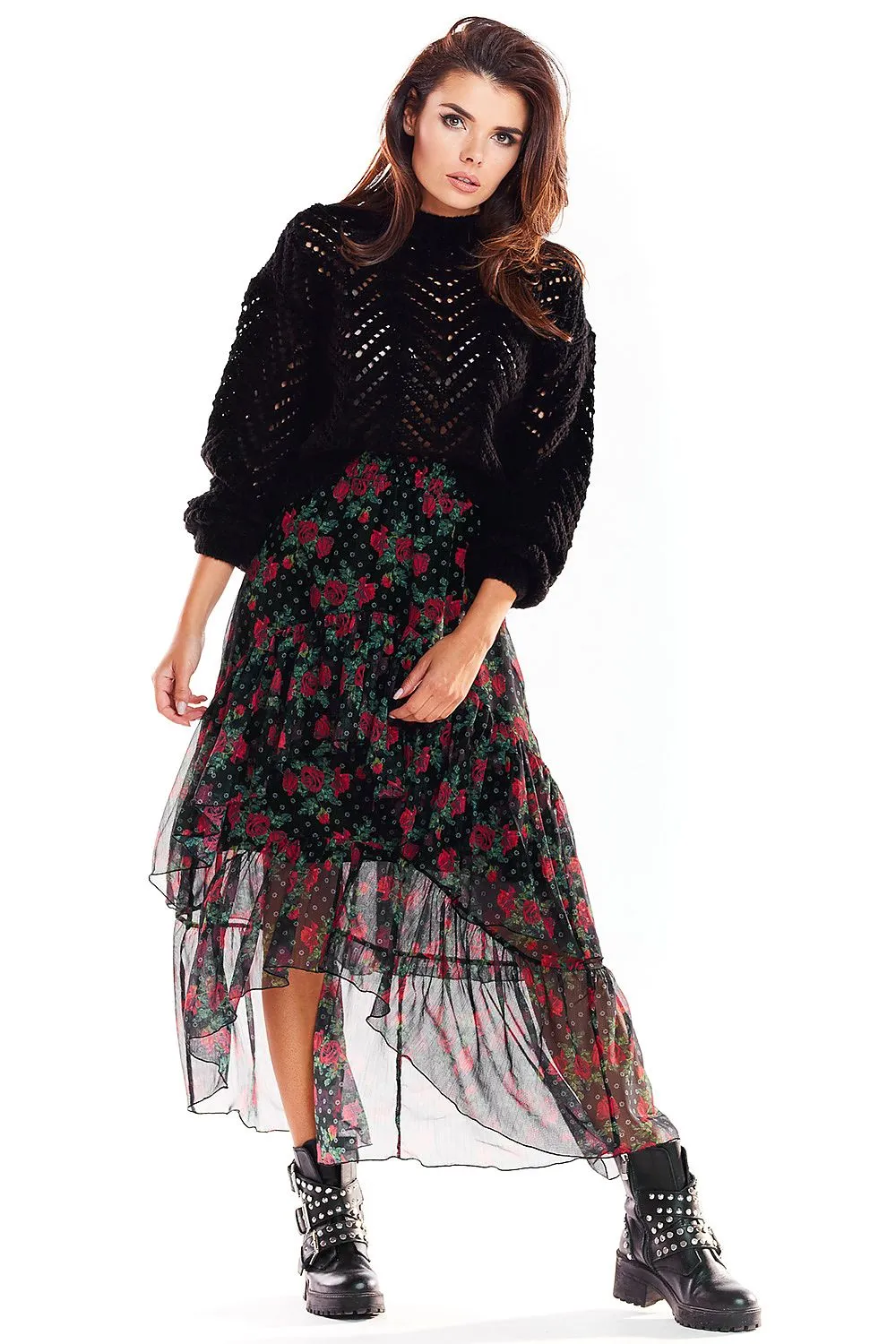 Asymmetrical Draped Chiffon Maxi Skirt