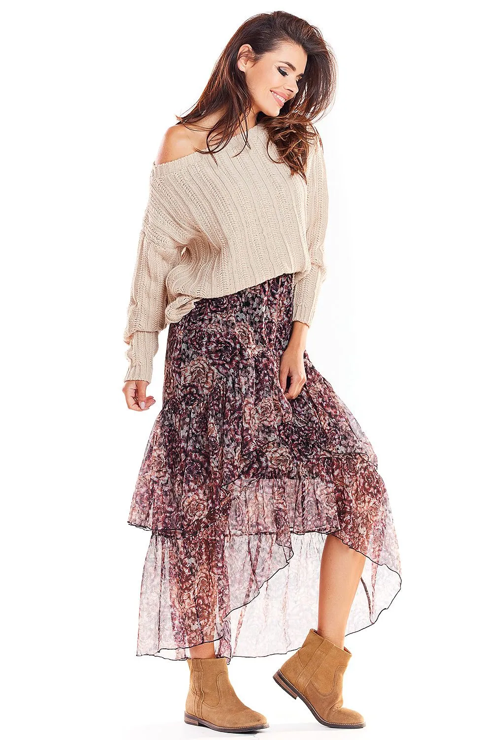 Asymmetrical Draped Chiffon Maxi Skirt