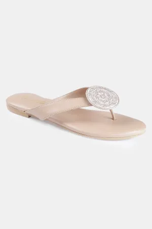 Beige Almond Toe Embroidered Flat - Zdominique