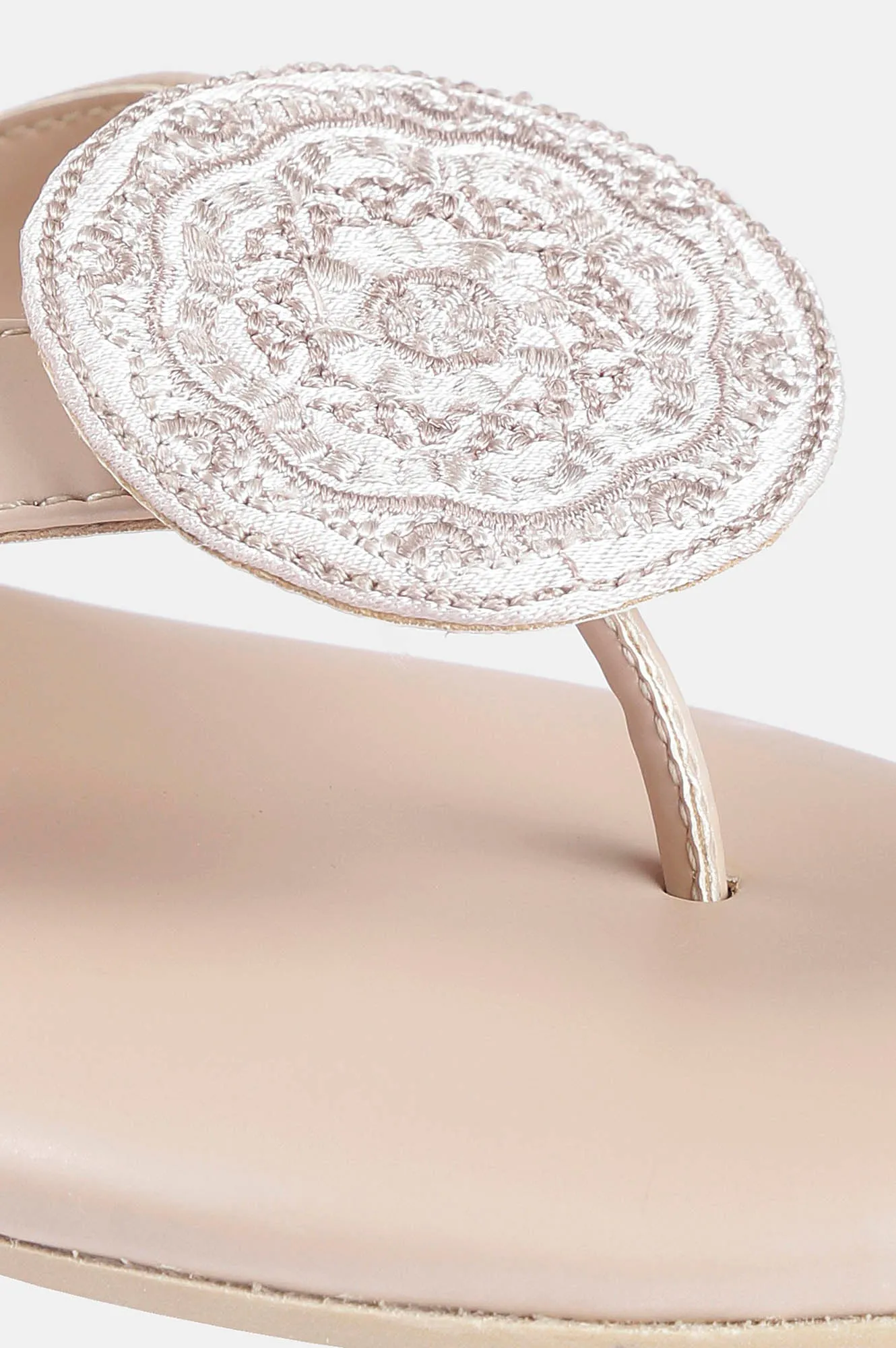 Beige Almond Toe Embroidered Flat - Zdominique