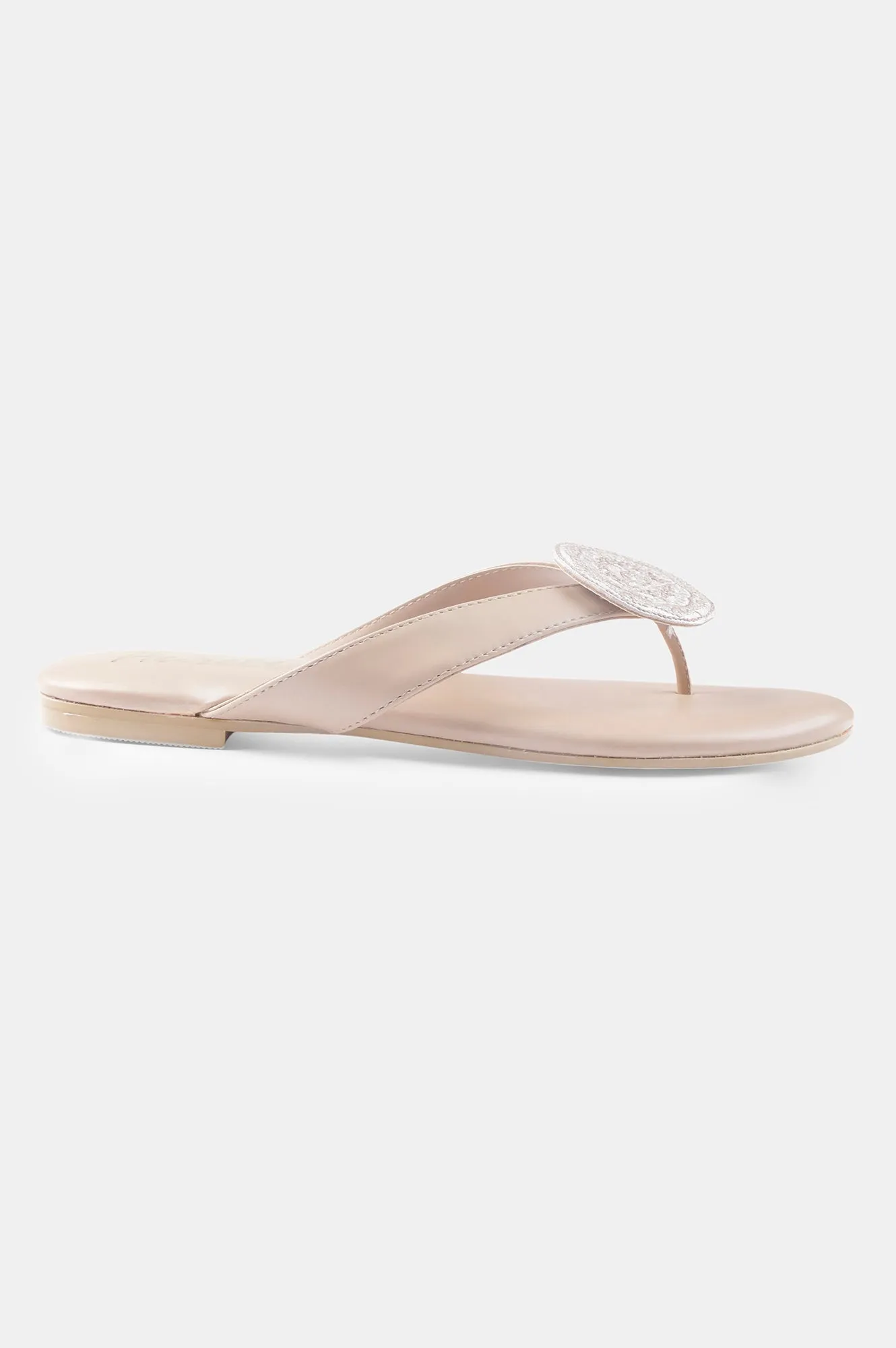 Beige Almond Toe Embroidered Flat - Zdominique