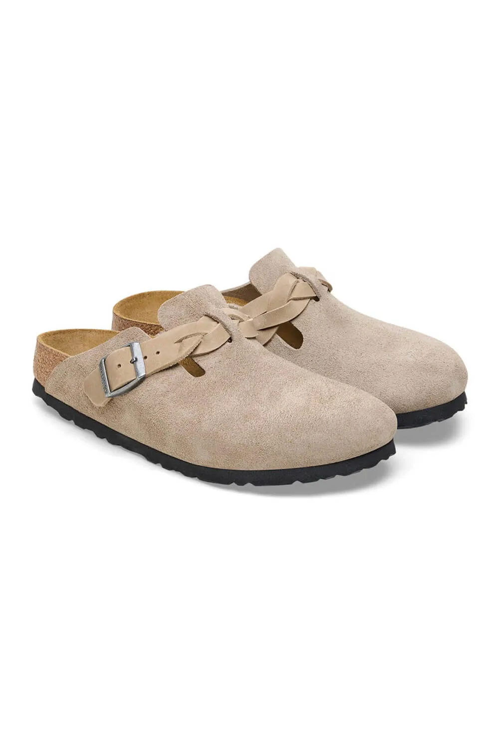 Birkenstock Boston Braided Suede Leather Clogs for Women in Taupe | 1026694