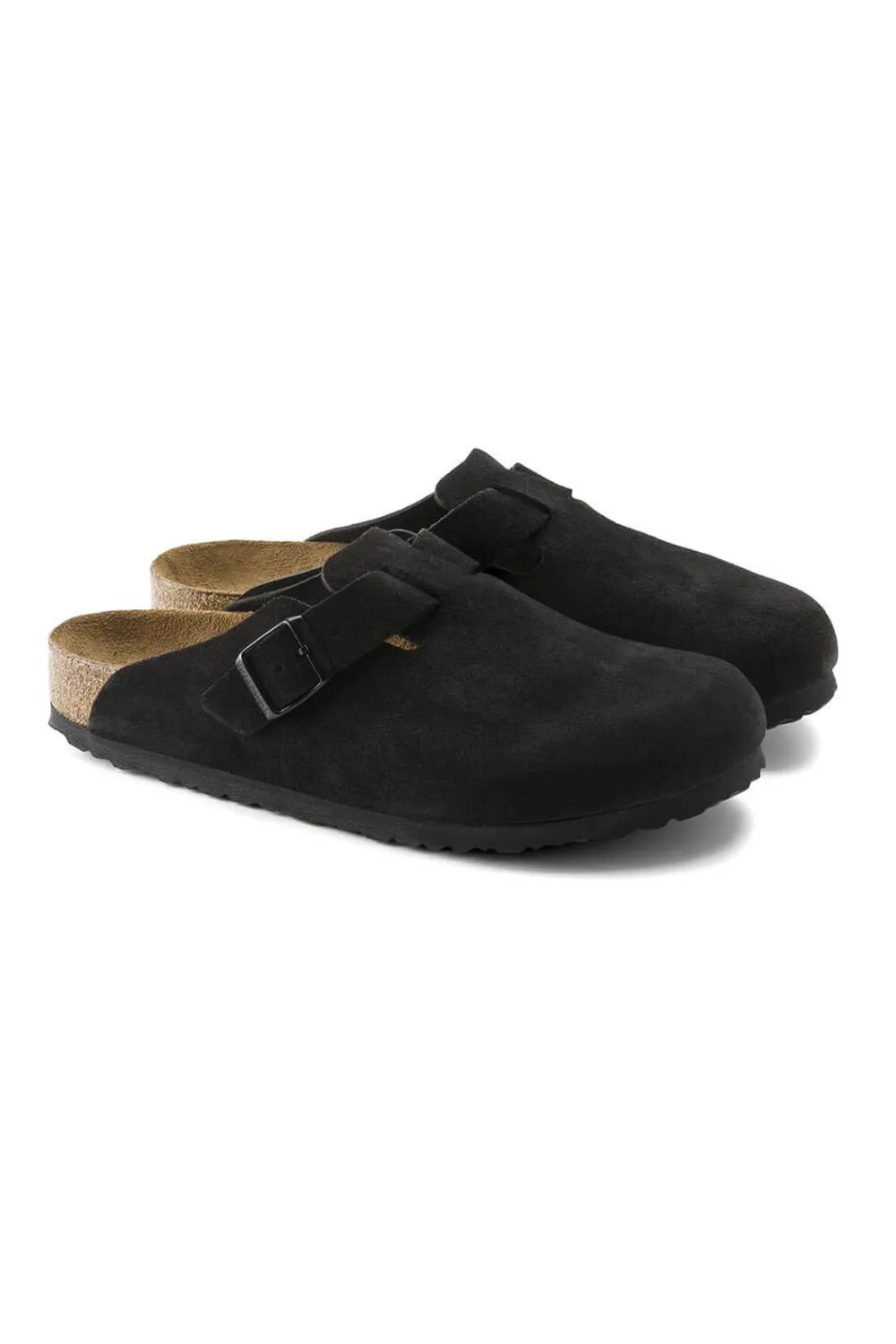 Birkenstock Boston Suede Soft Footbed Clogs for Women in Black | 660473