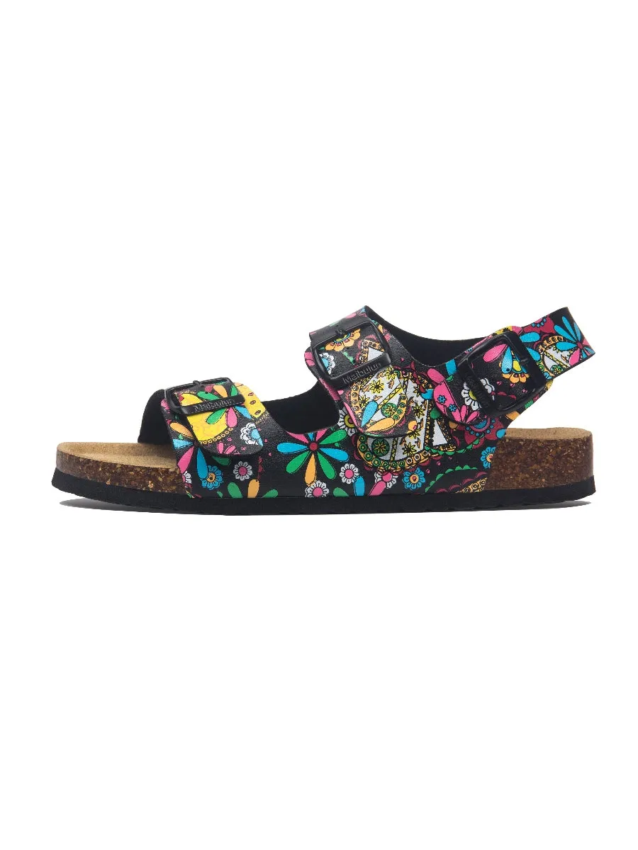 Black Garden Double-Strap Slingback Sandals