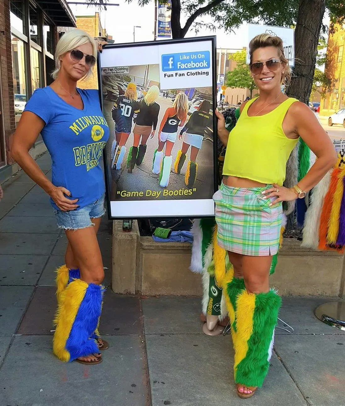 Blue & Yellow Faux Fur Leg Warmers
