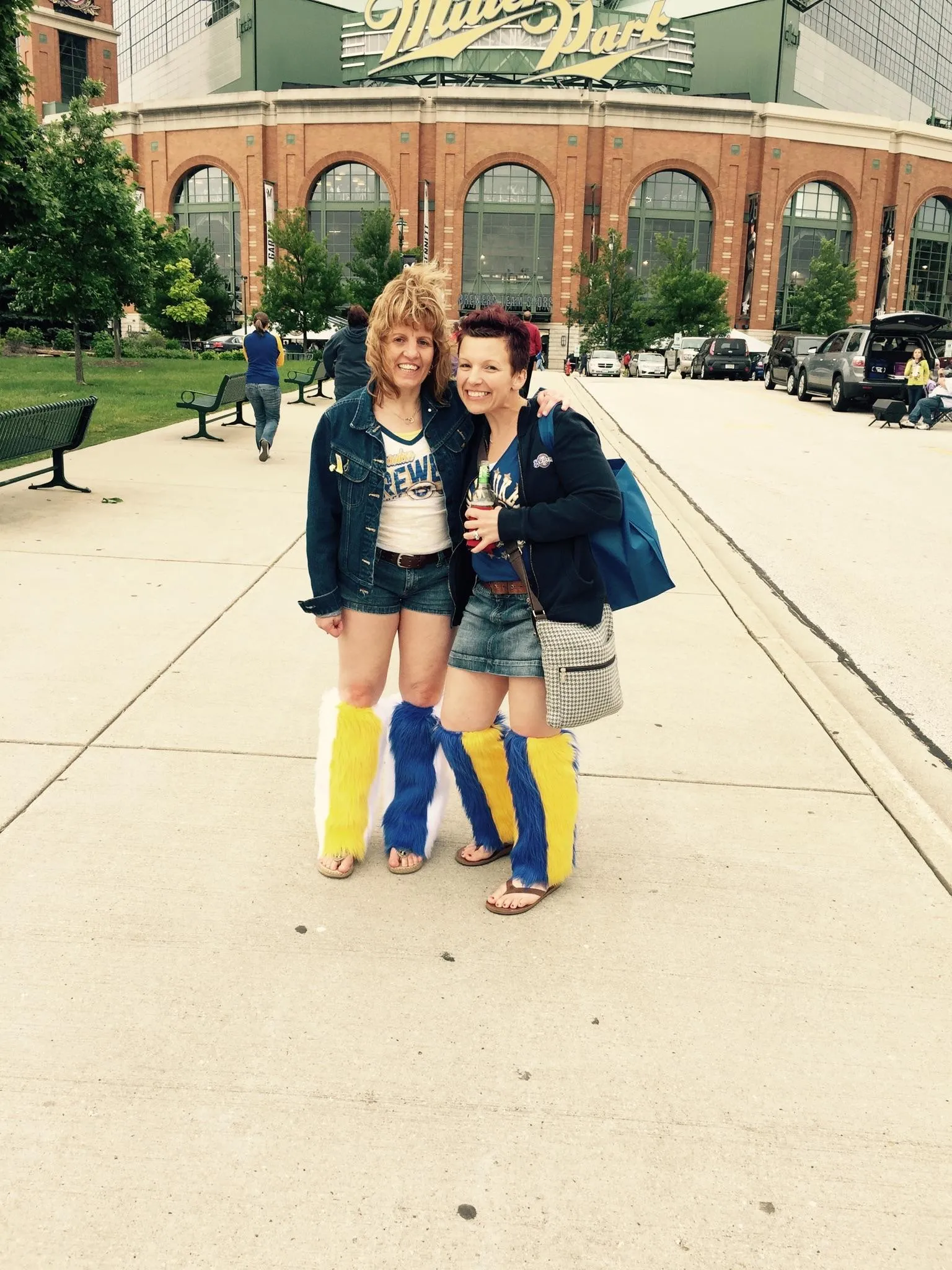 Blue & Yellow Faux Fur Leg Warmers