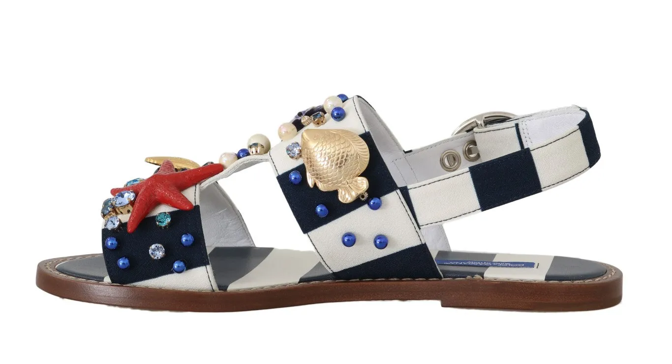 Blue Crystal Flat Straps Sandals