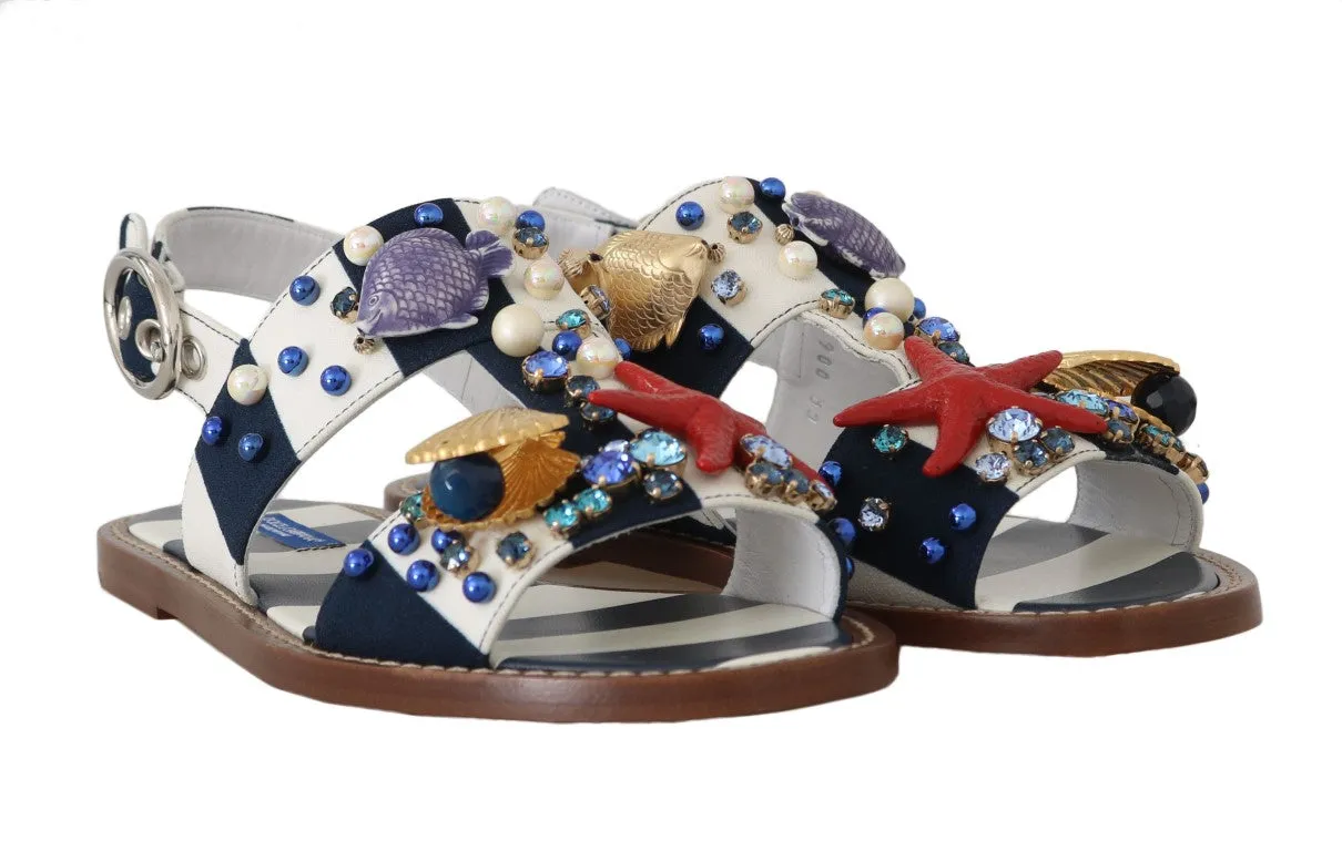 Blue Crystal Flat Straps Sandals