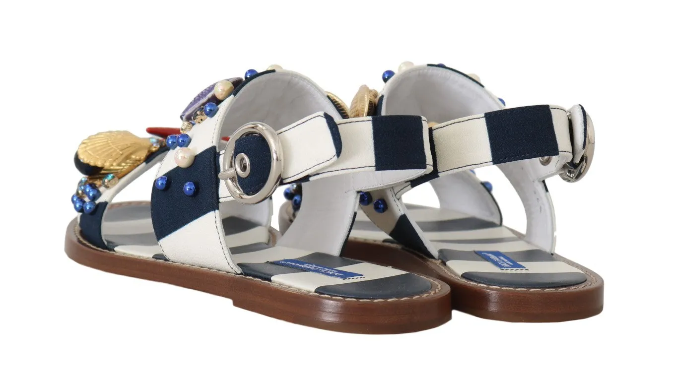 Blue Crystal Flat Straps Sandals