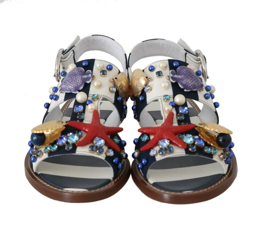 Blue Crystal Flat Straps Sandals