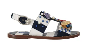 Blue Crystal Flat Straps Sandals