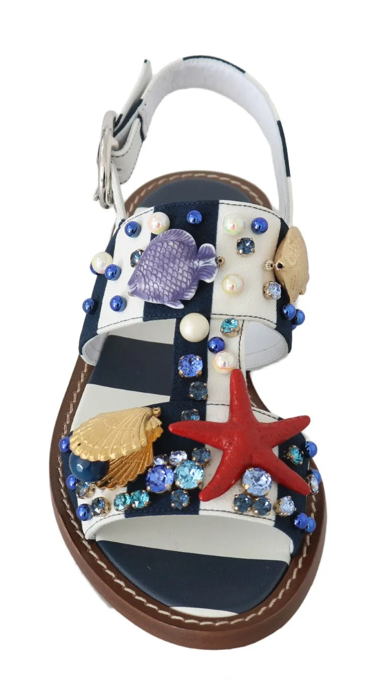 Blue Crystal Flat Straps Sandals