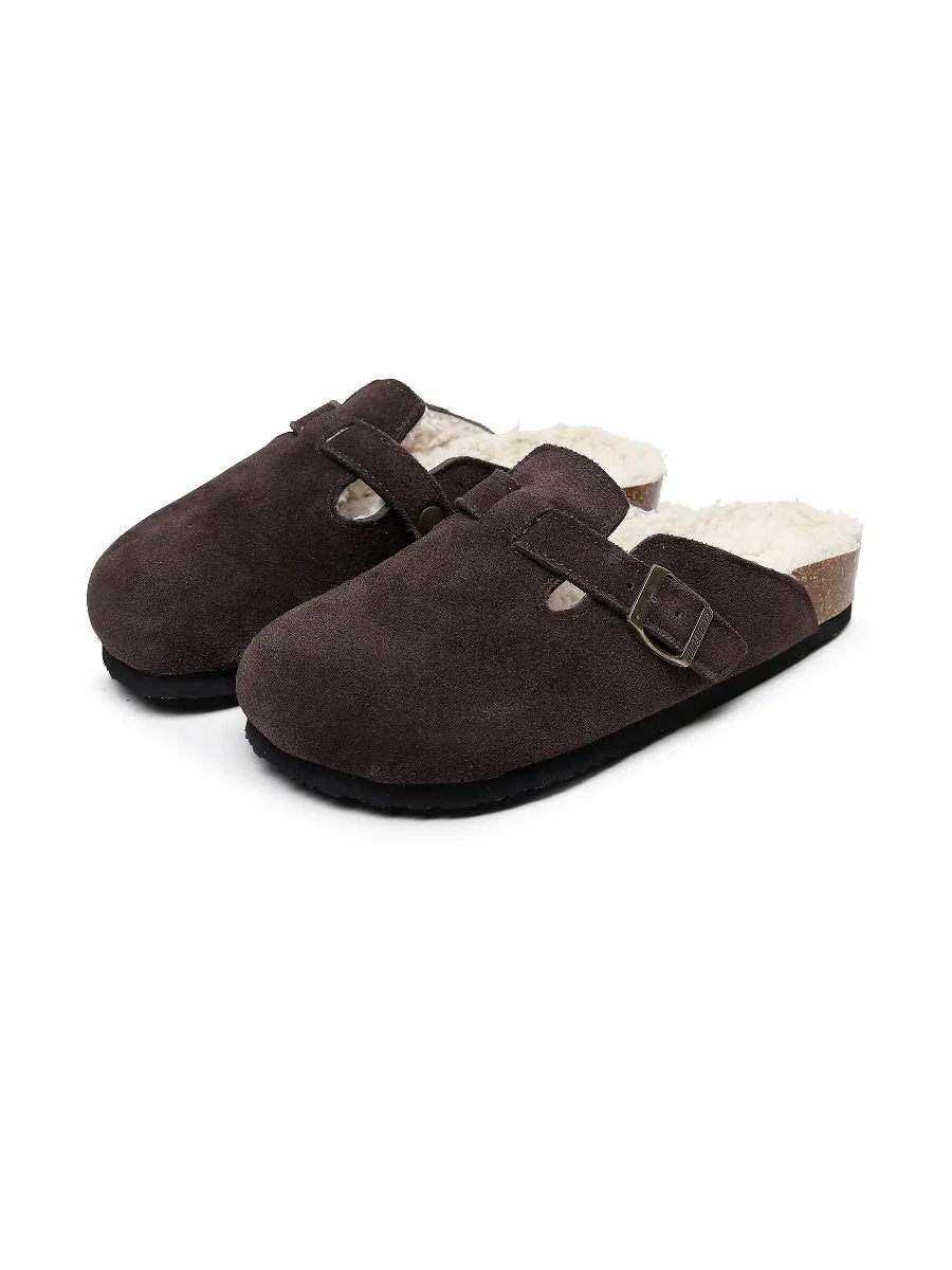 Buckle Suede Fleece Insole Clogs