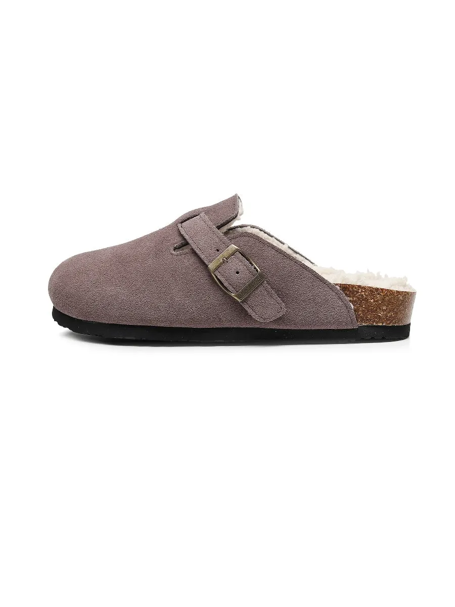 Buckle Suede Fleece Insole Clogs