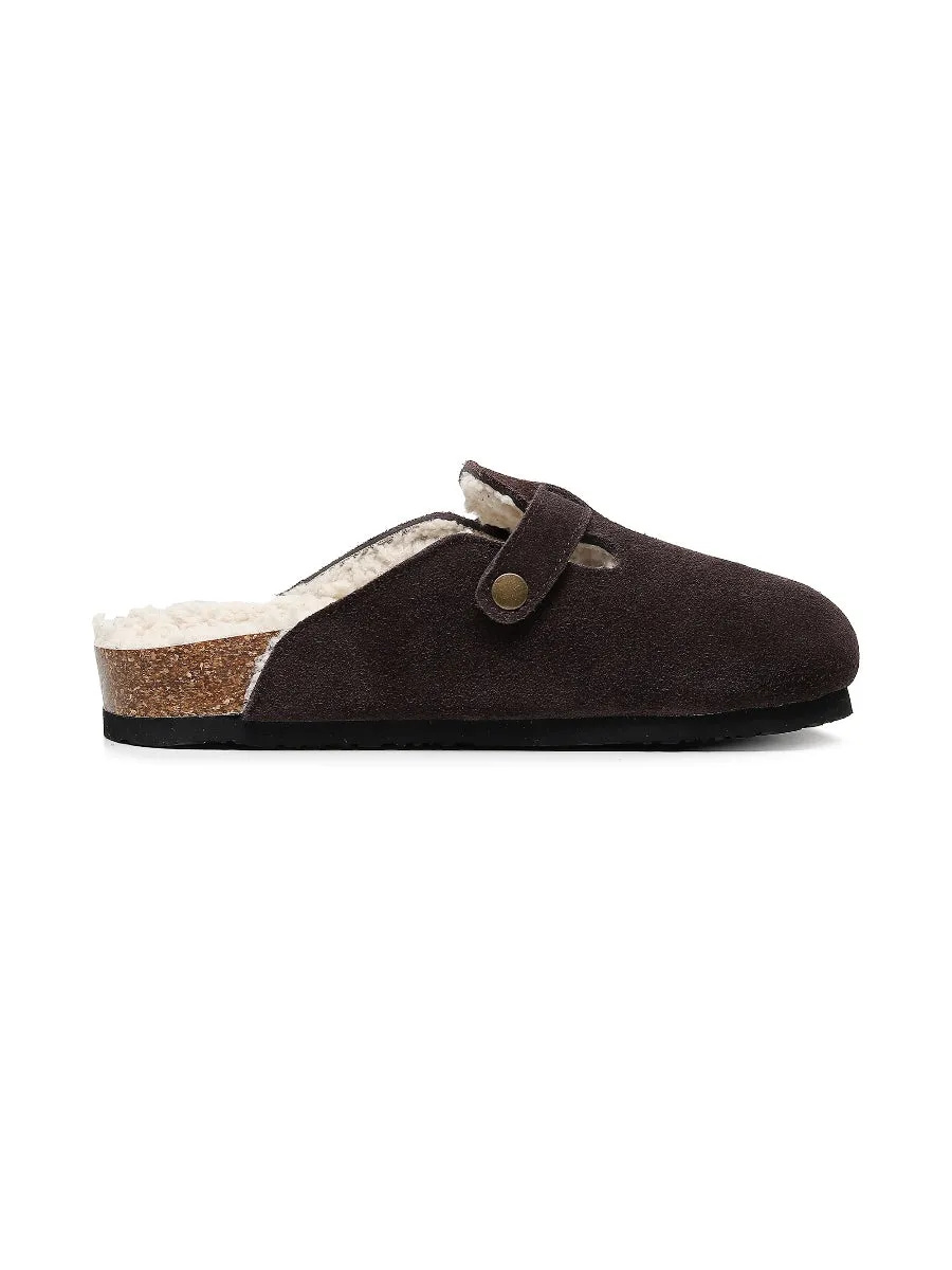 Buckle Suede Fleece Insole Clogs