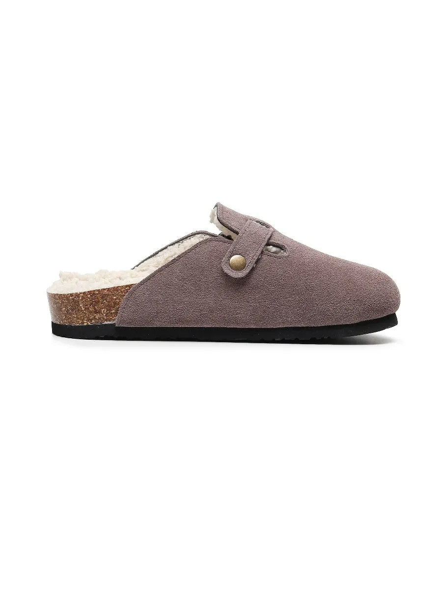 Buckle Suede Fleece Insole Clogs