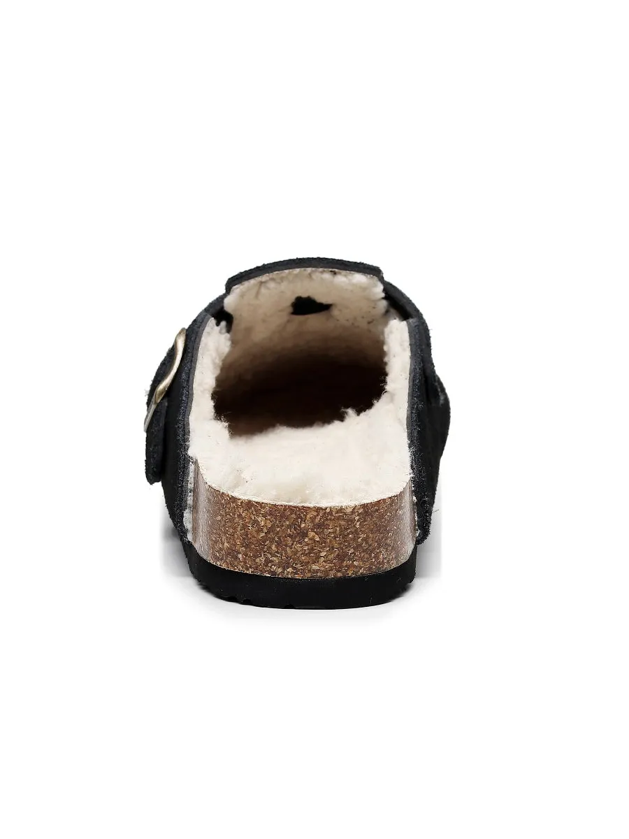 Buckle Suede Fleece Insole Clogs
