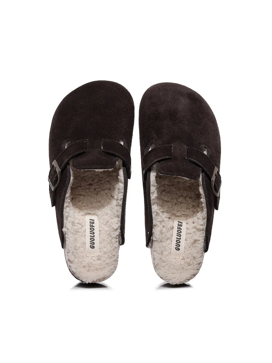Buckle Suede Fleece Insole Clogs