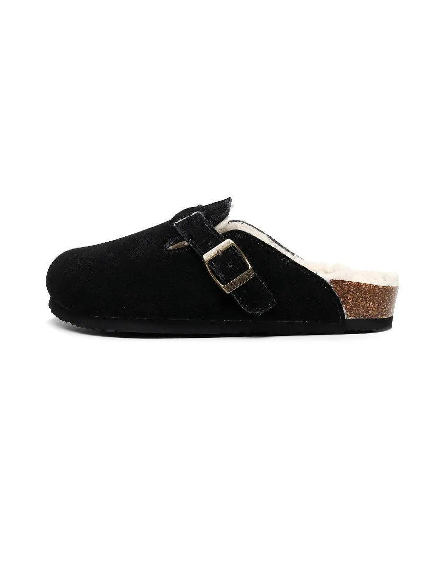 Buckle Suede Fleece Insole Clogs