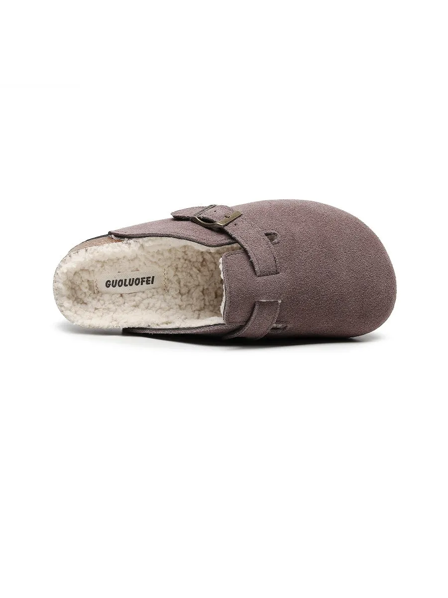 Buckle Suede Fleece Insole Clogs