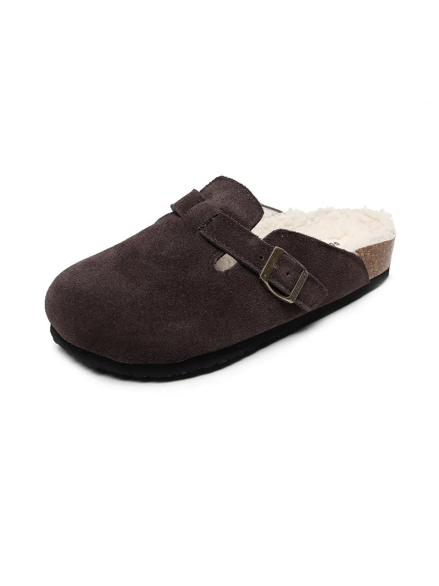 Buckle Suede Fleece Insole Clogs