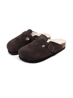 Buckle Suede Fleece Insole Clogs