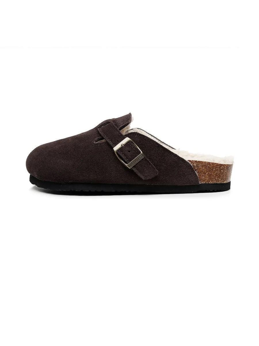 Buckle Suede Fleece Insole Clogs