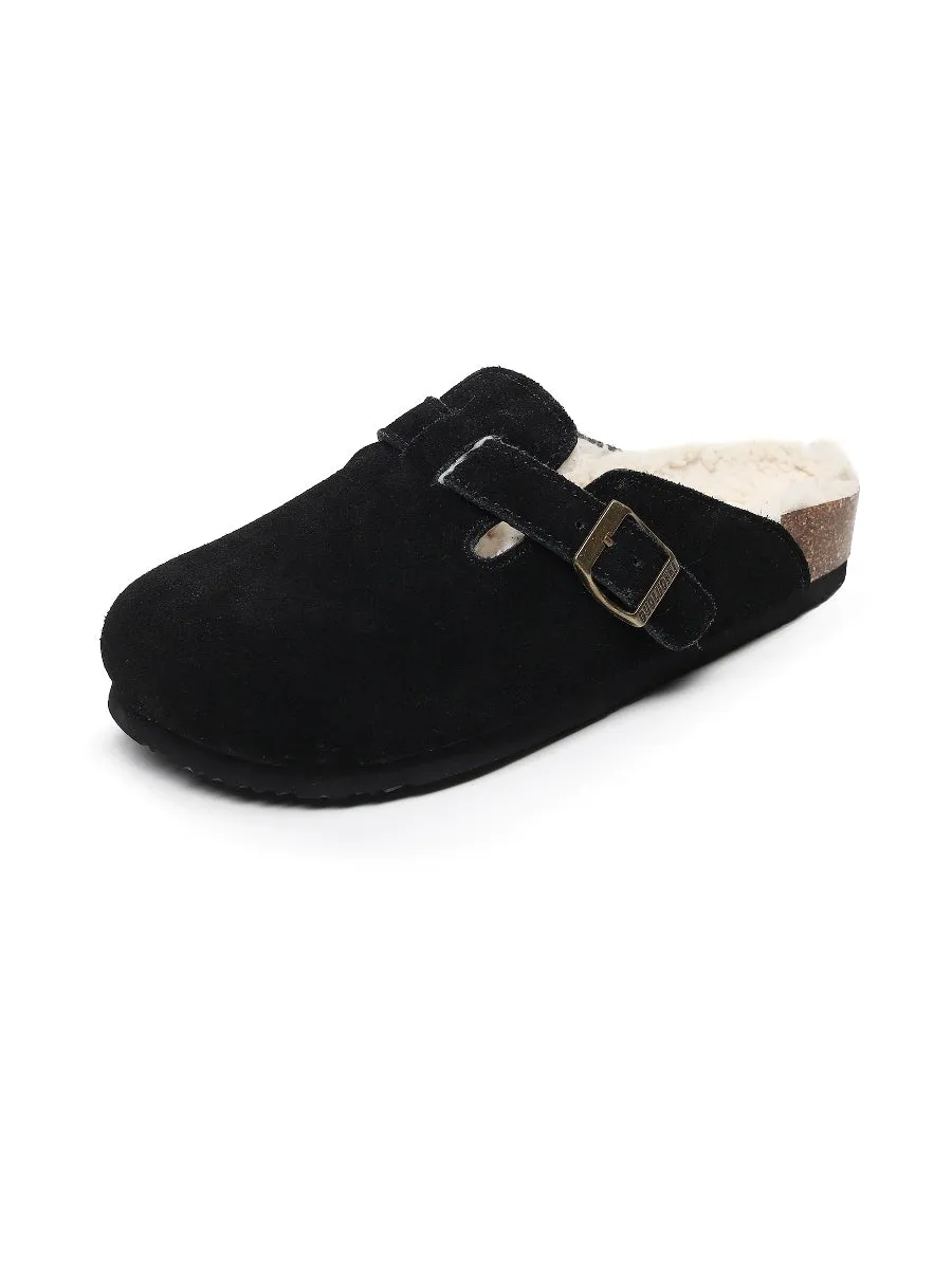Buckle Suede Fleece Insole Clogs