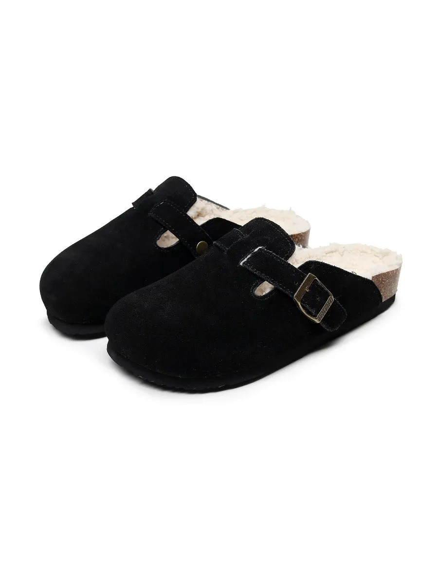 Buckle Suede Fleece Insole Clogs