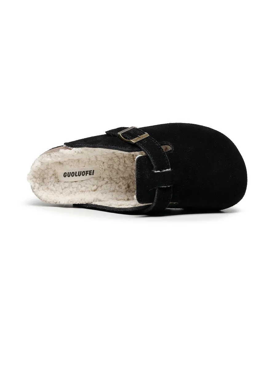 Buckle Suede Fleece Insole Clogs
