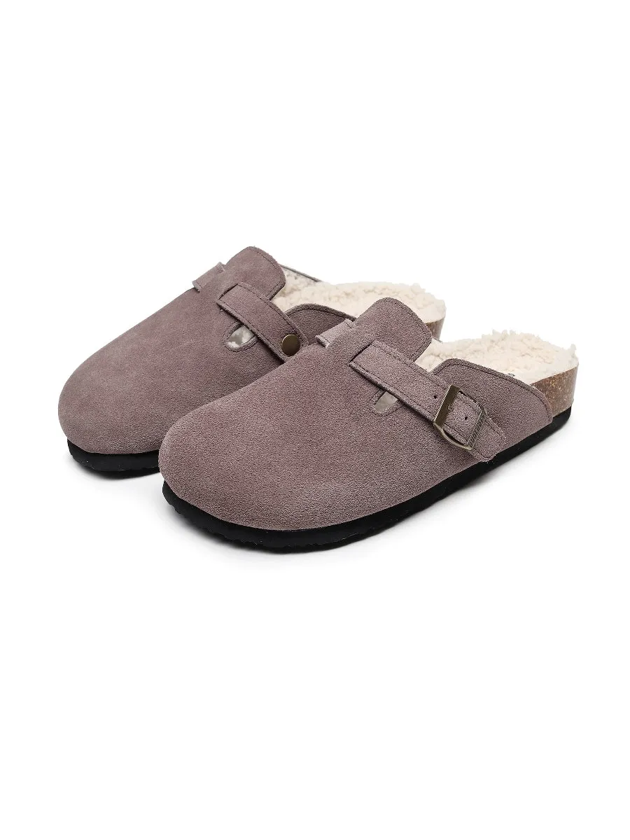 Buckle Suede Fleece Insole Clogs