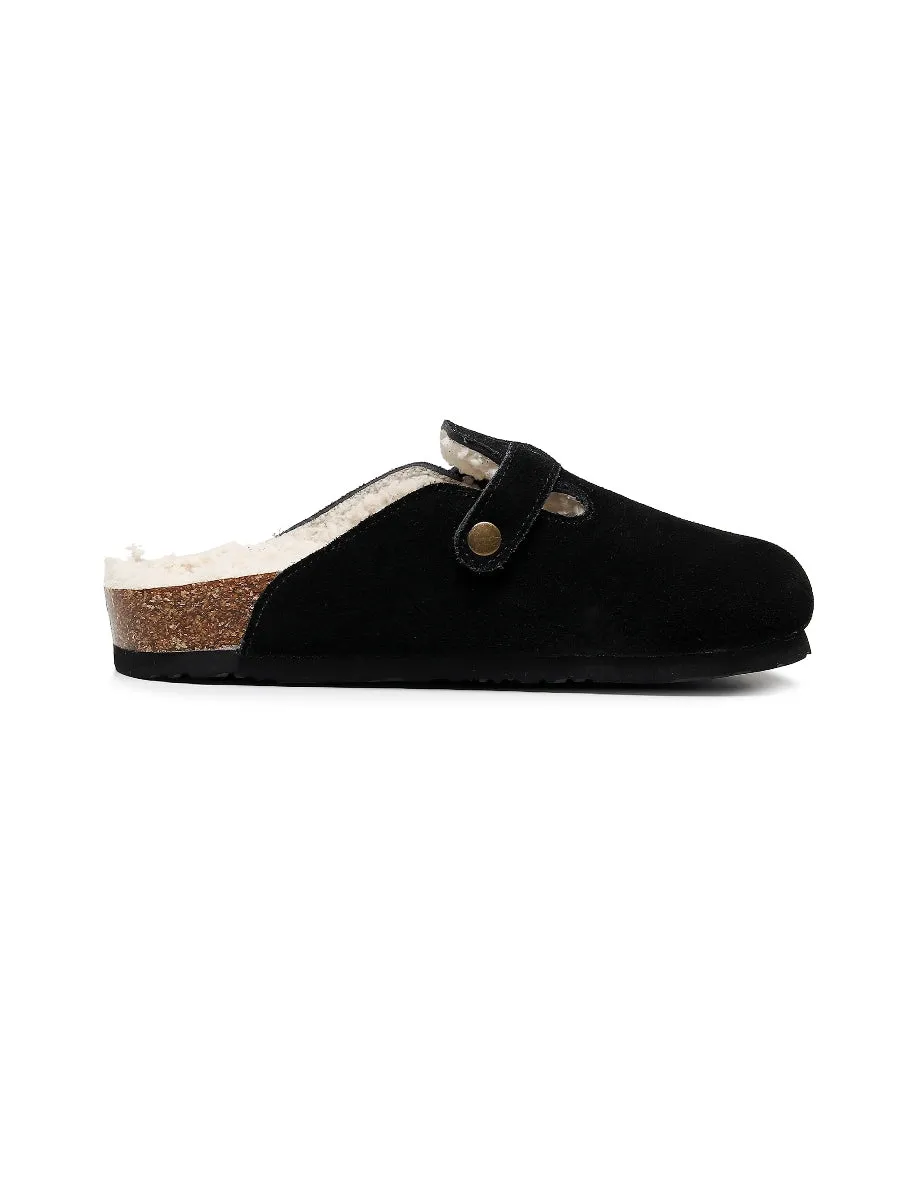 Buckle Suede Fleece Insole Clogs