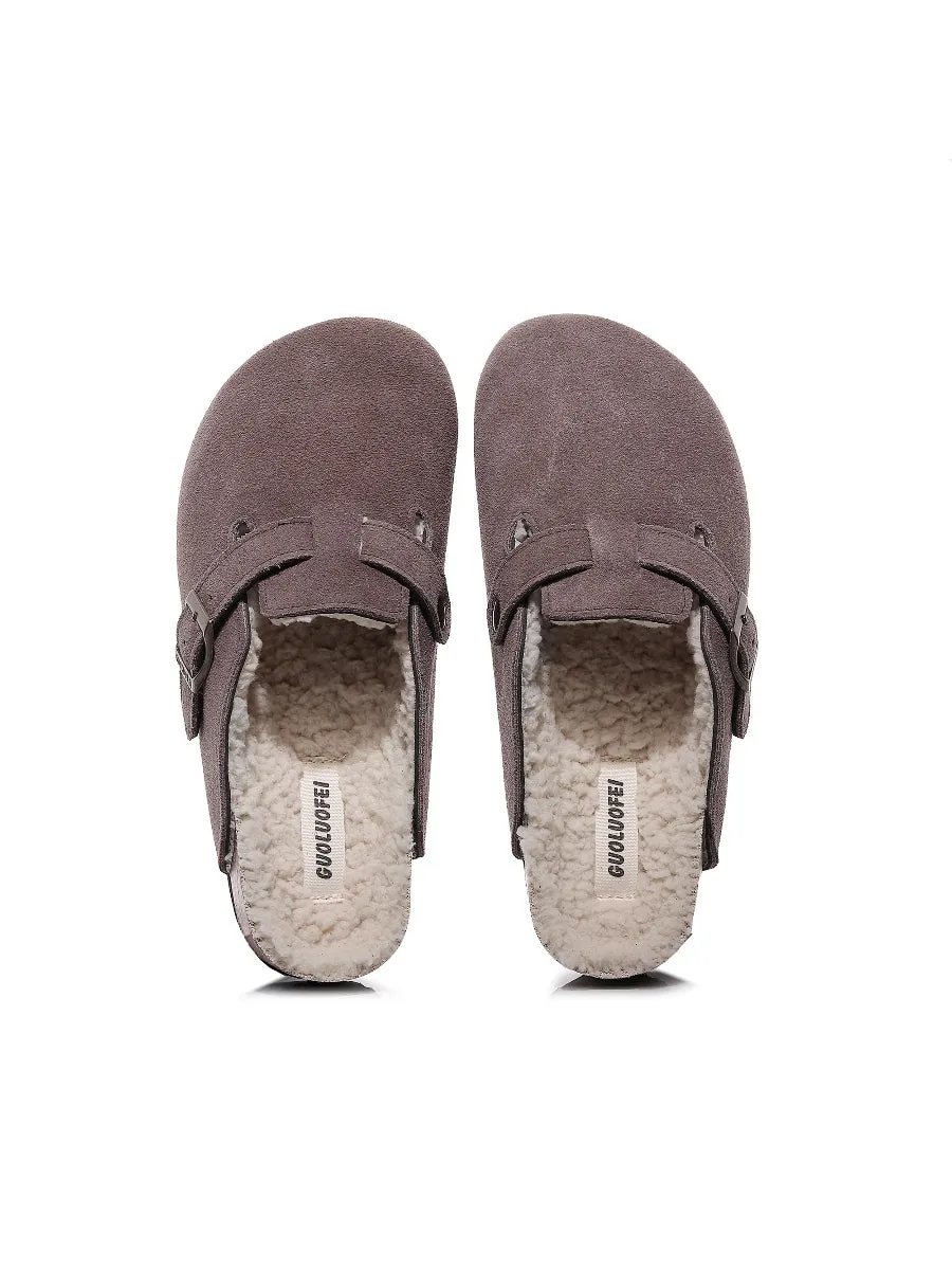 Buckle Suede Fleece Insole Clogs
