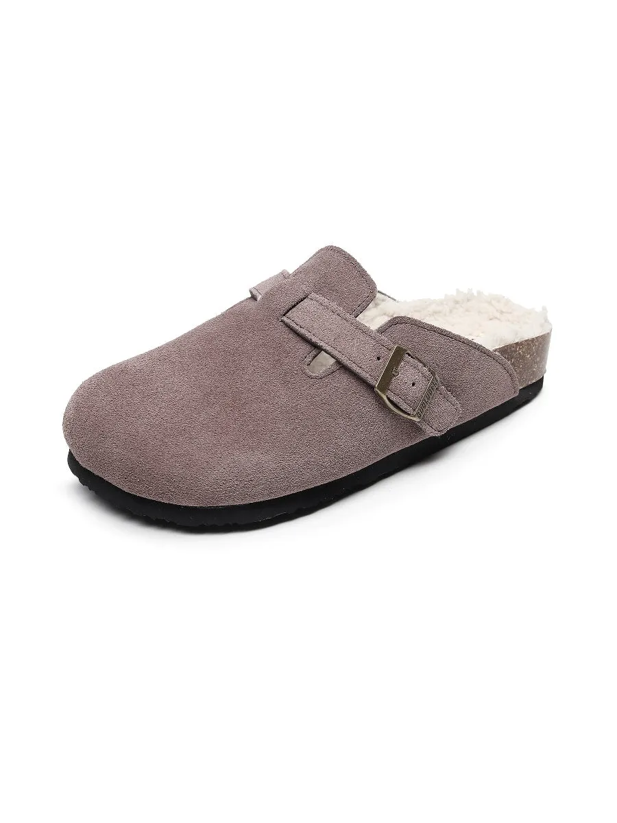 Buckle Suede Fleece Insole Clogs