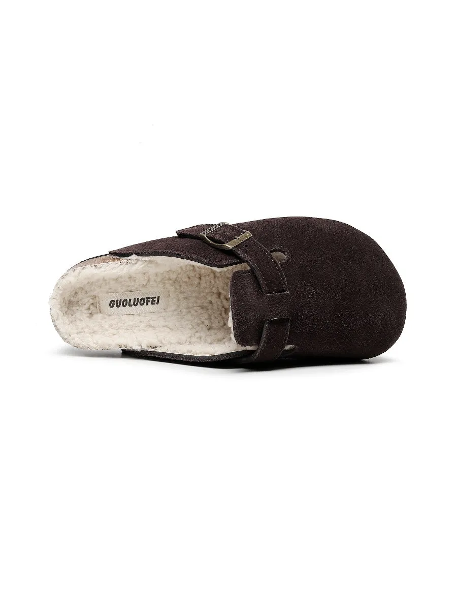 Buckle Suede Fleece Insole Clogs