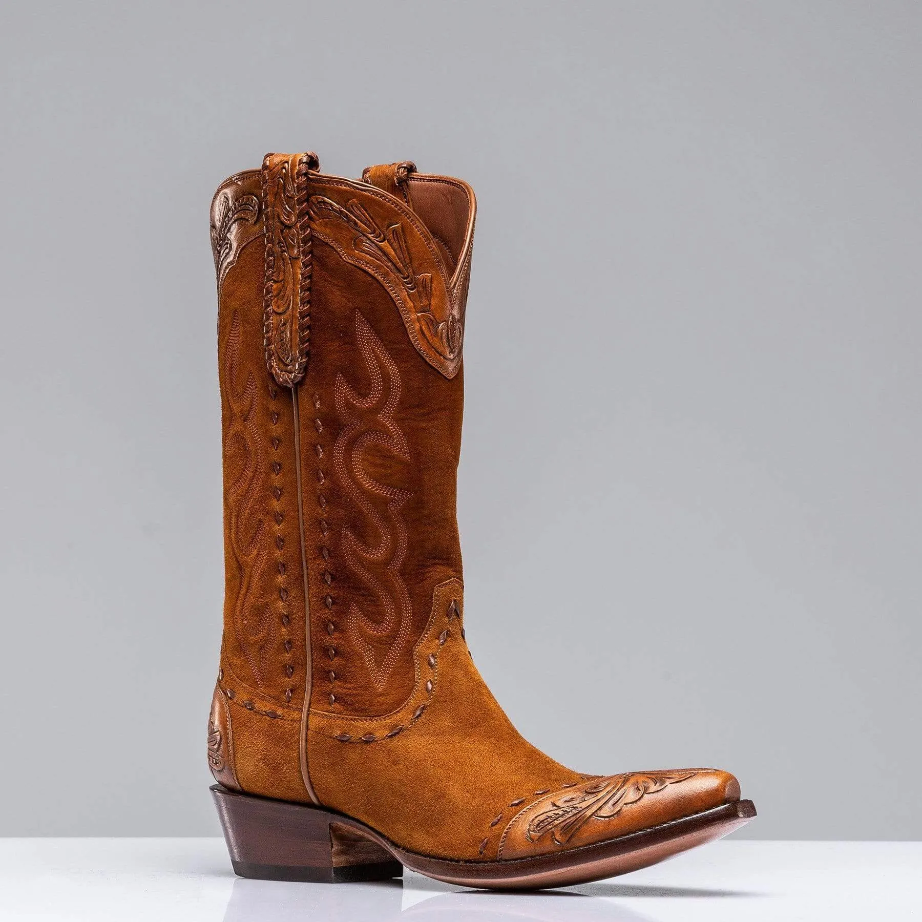 Buckskin Suede Brown Italian Leather Bastrop Slip On Zipper Western Cowboy Boots - Cowboy Boots
