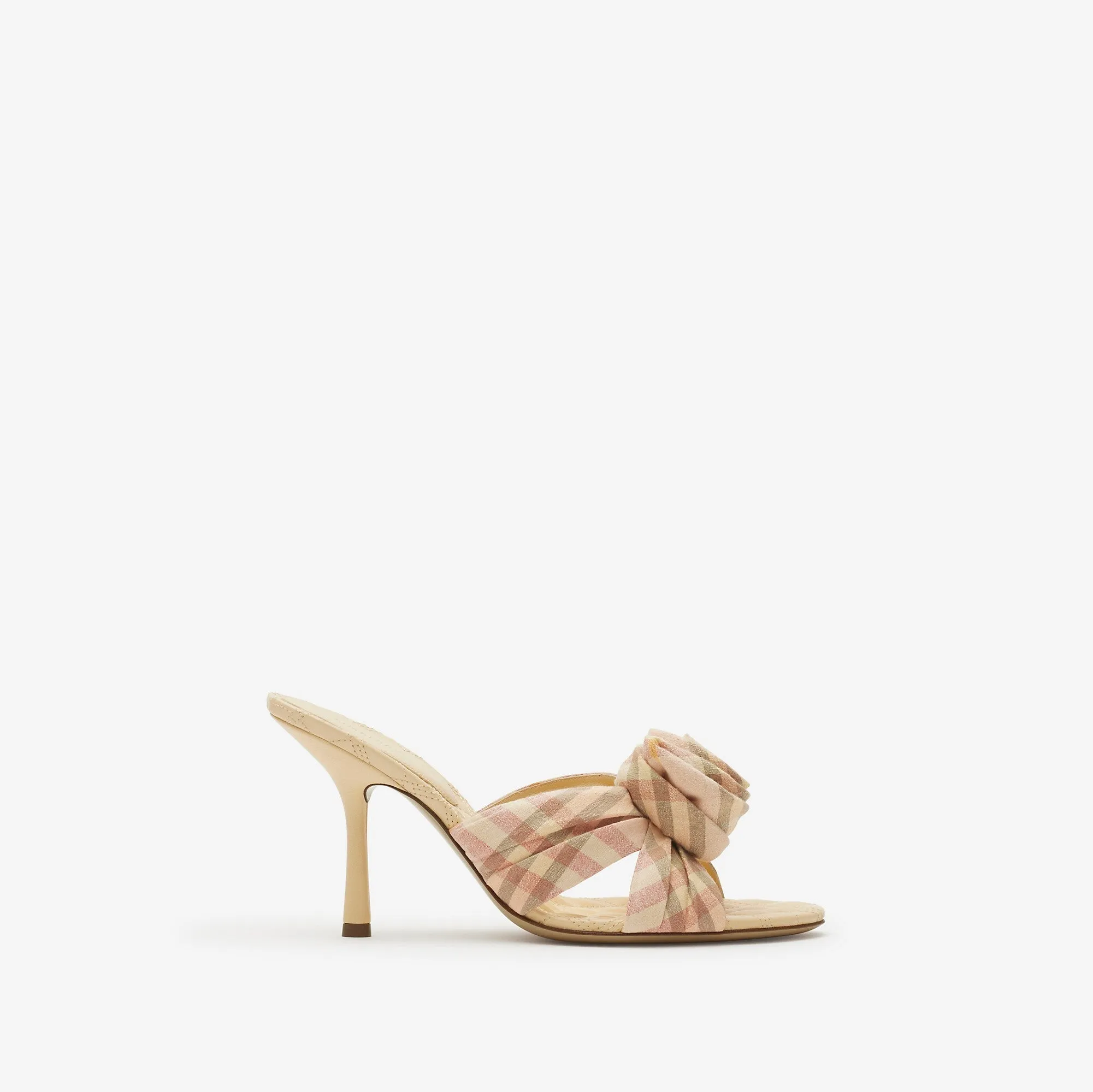 Check Linen Blend Mews Rose Mules