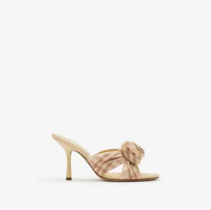 Check Linen Blend Mews Rose Mules