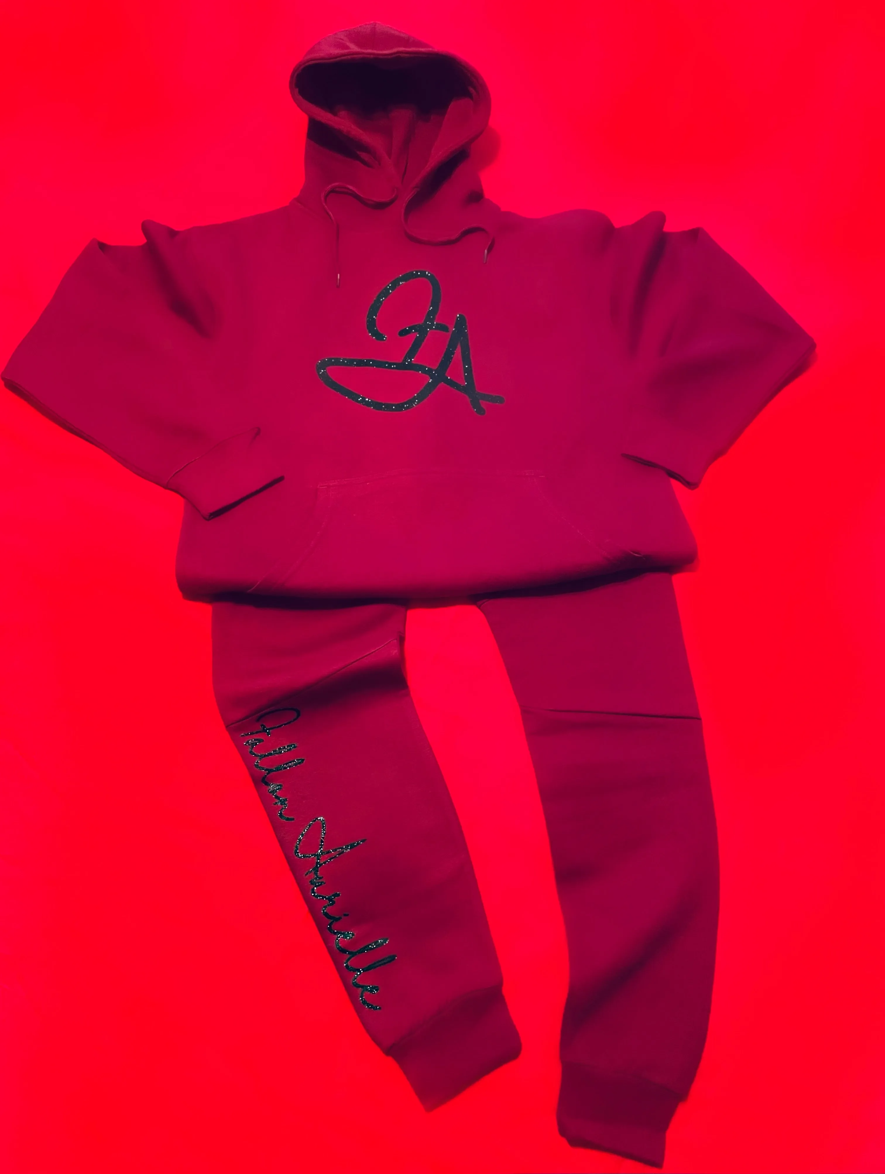 F.A. Unisex Signature Libra Zodiac Jogging Set (Burgundy & Black Sparkle)