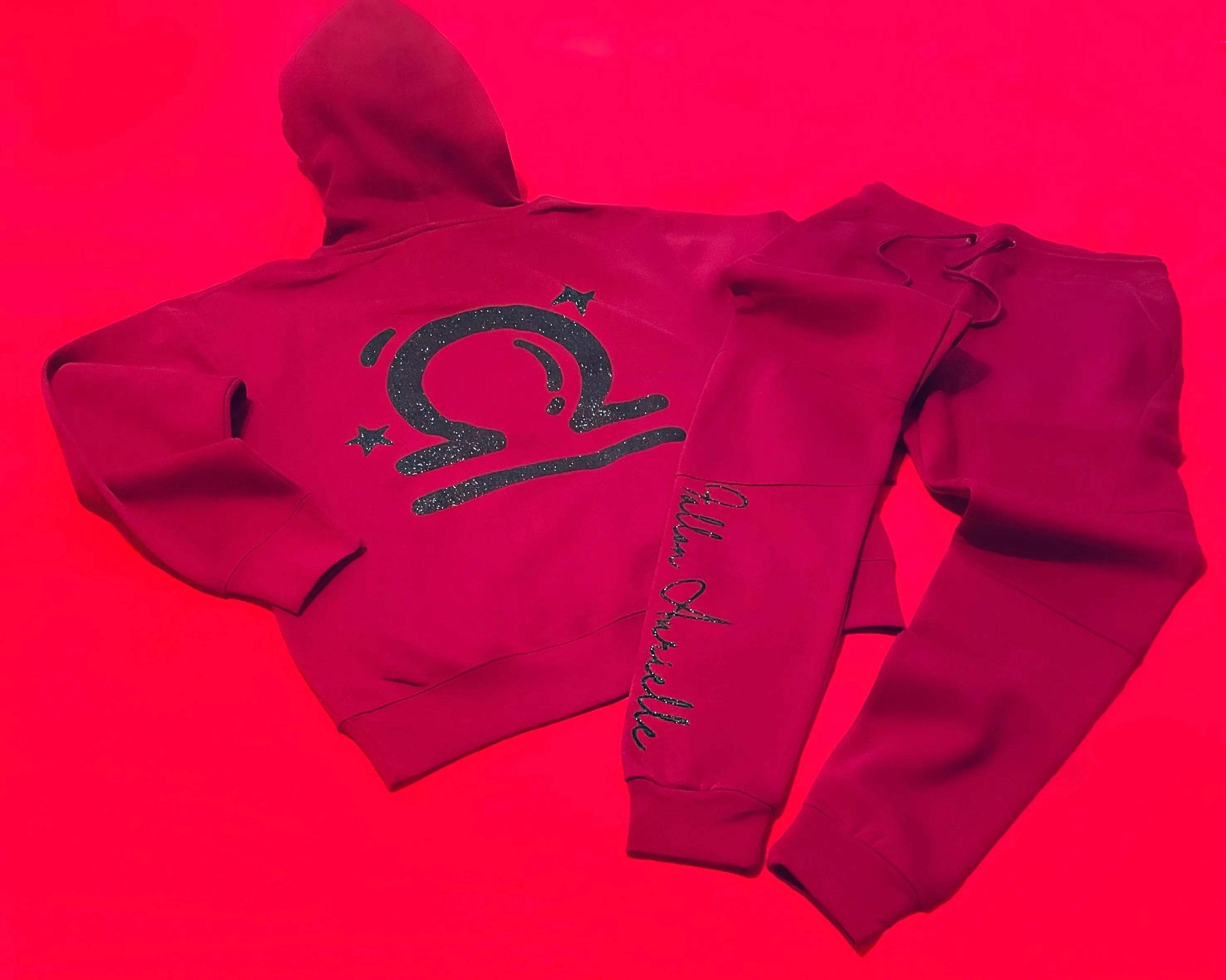 F.A. Unisex Signature Libra Zodiac Jogging Set (Burgundy & Black Sparkle)