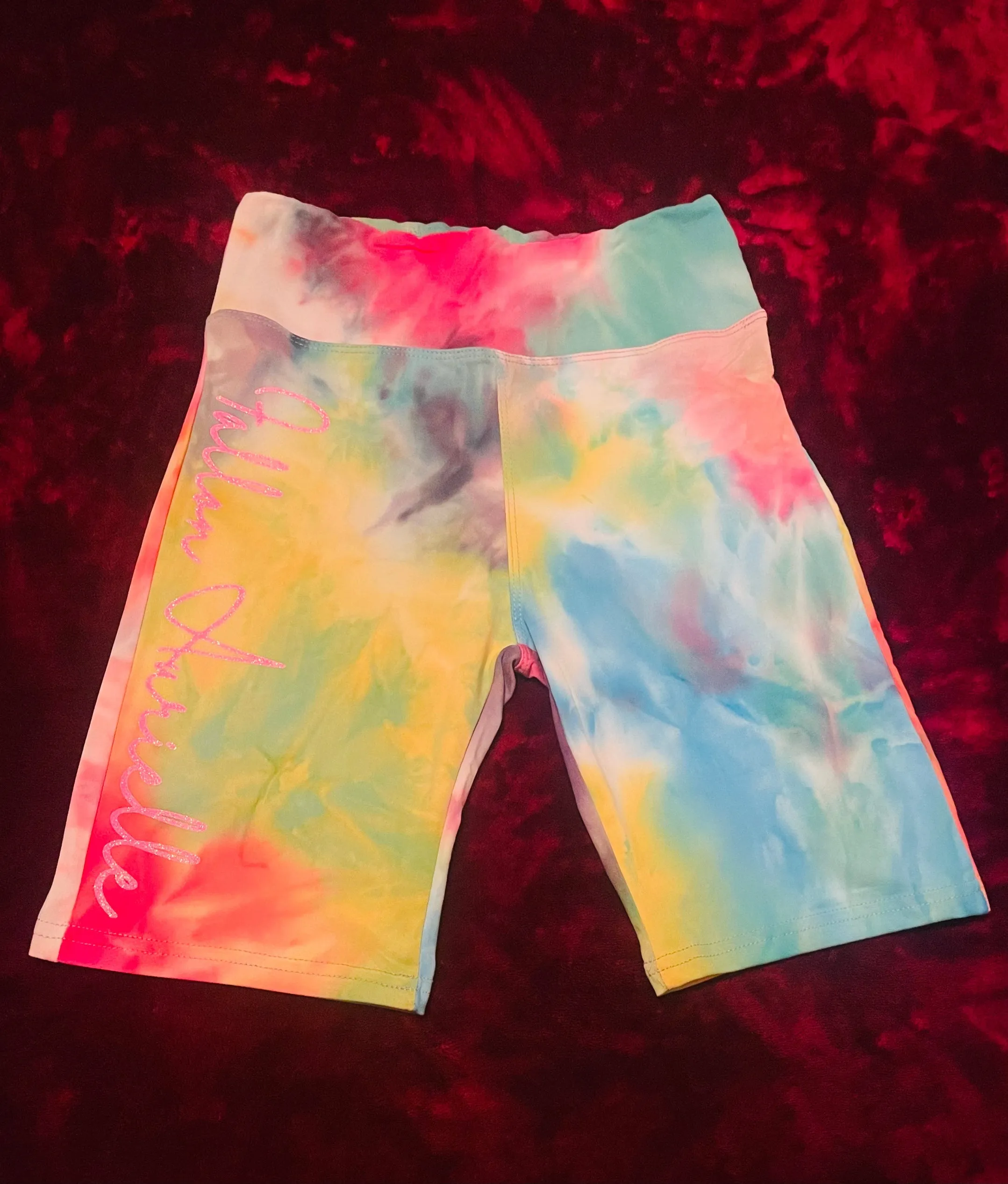 Fallon Aurielle Signature 3 Piece Sagittarius Logo & Name Zodiac Biker Short Set (Turquoise & Pink Sparkle)