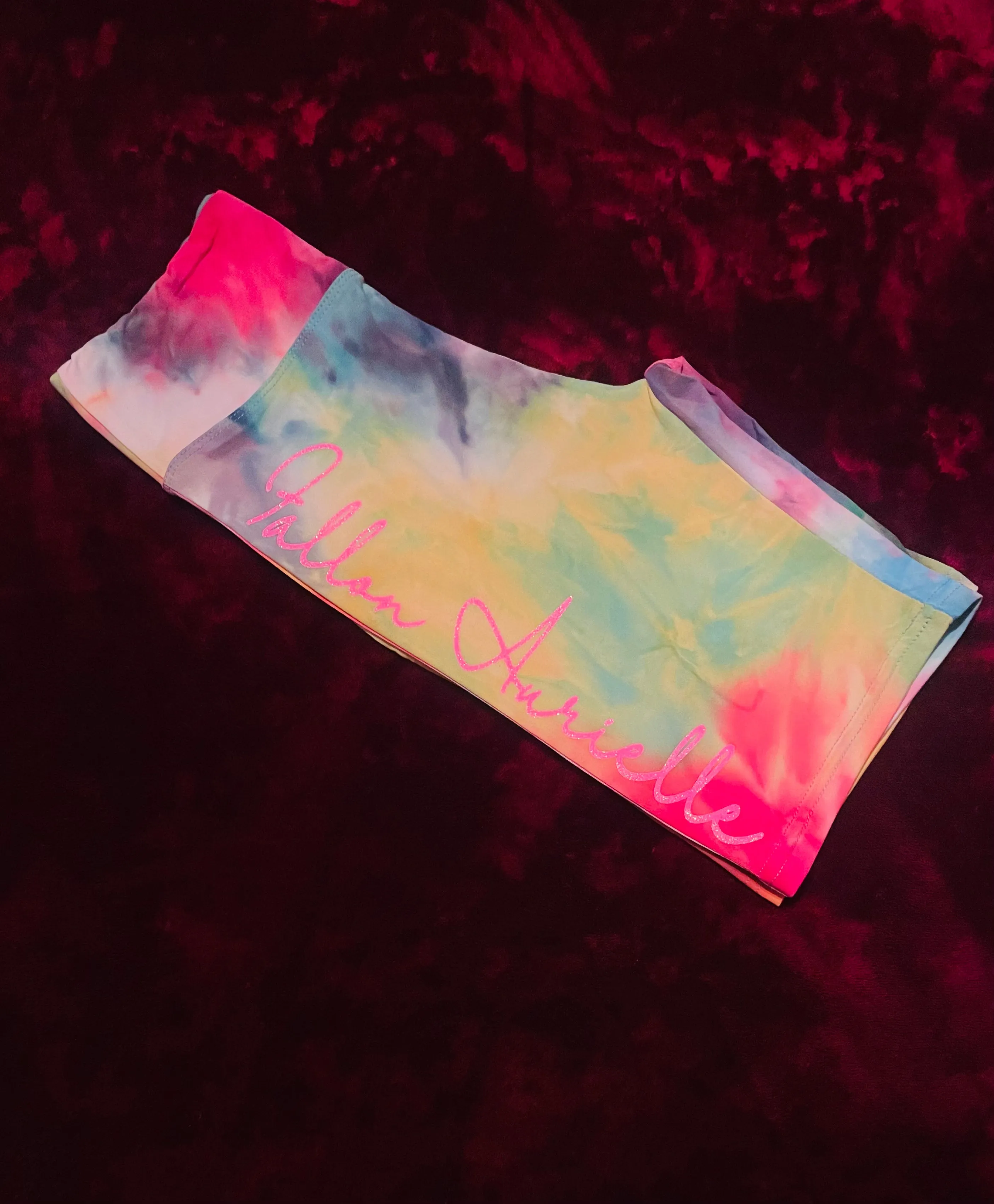 Fallon Aurielle Signature 3 Piece Virgo Logo & Name Zodiac Biker Short Set (Turquoise, Pink Sparkle & Mermaid Color Tie Dye)
