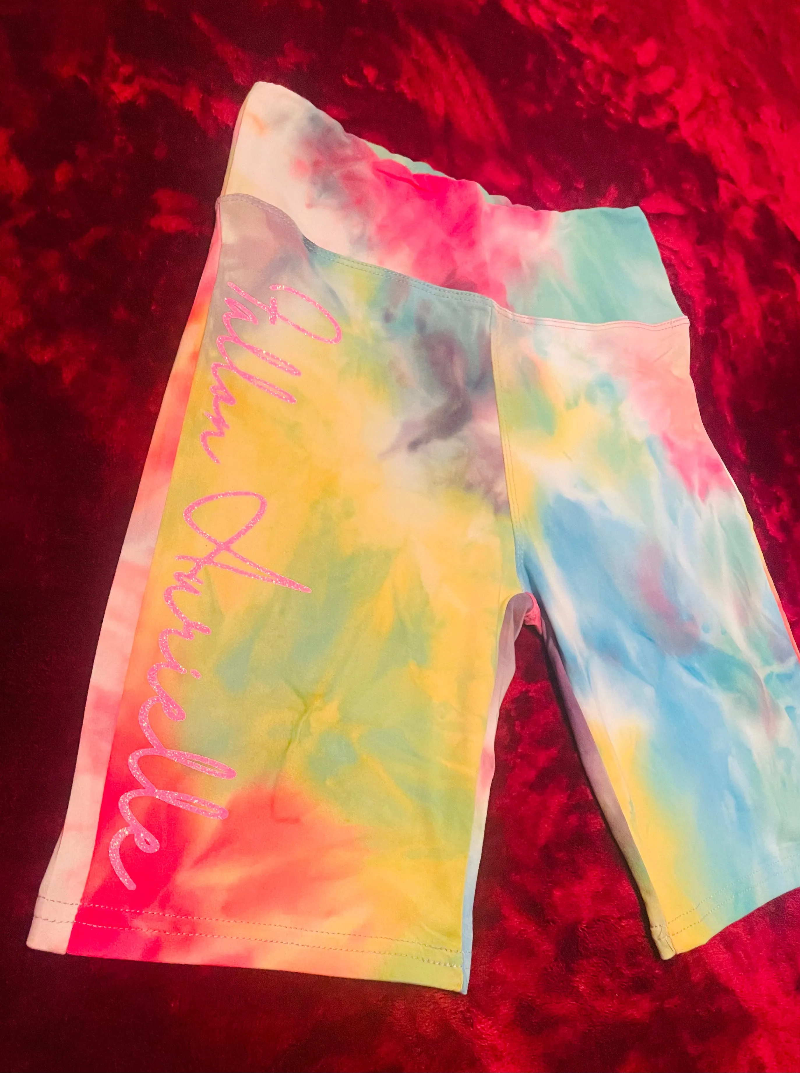 Fallon Aurielle Signature 3 Piece Virgo Logo & Name Zodiac Biker Short Set (Turquoise, Pink Sparkle & Mermaid Color Tie Dye)
